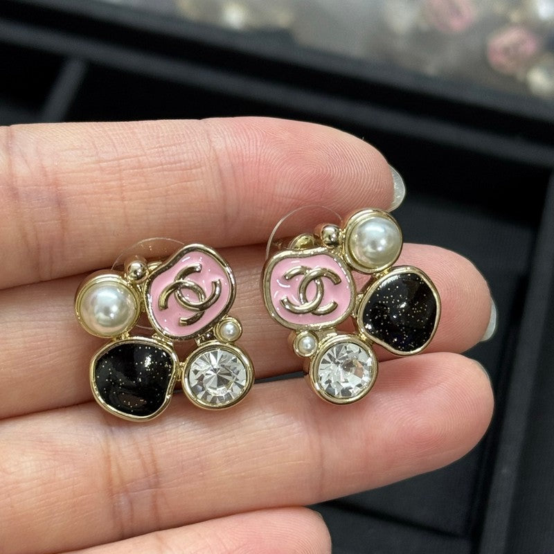 18K Chanel Black & Pink Crystal Earrings
