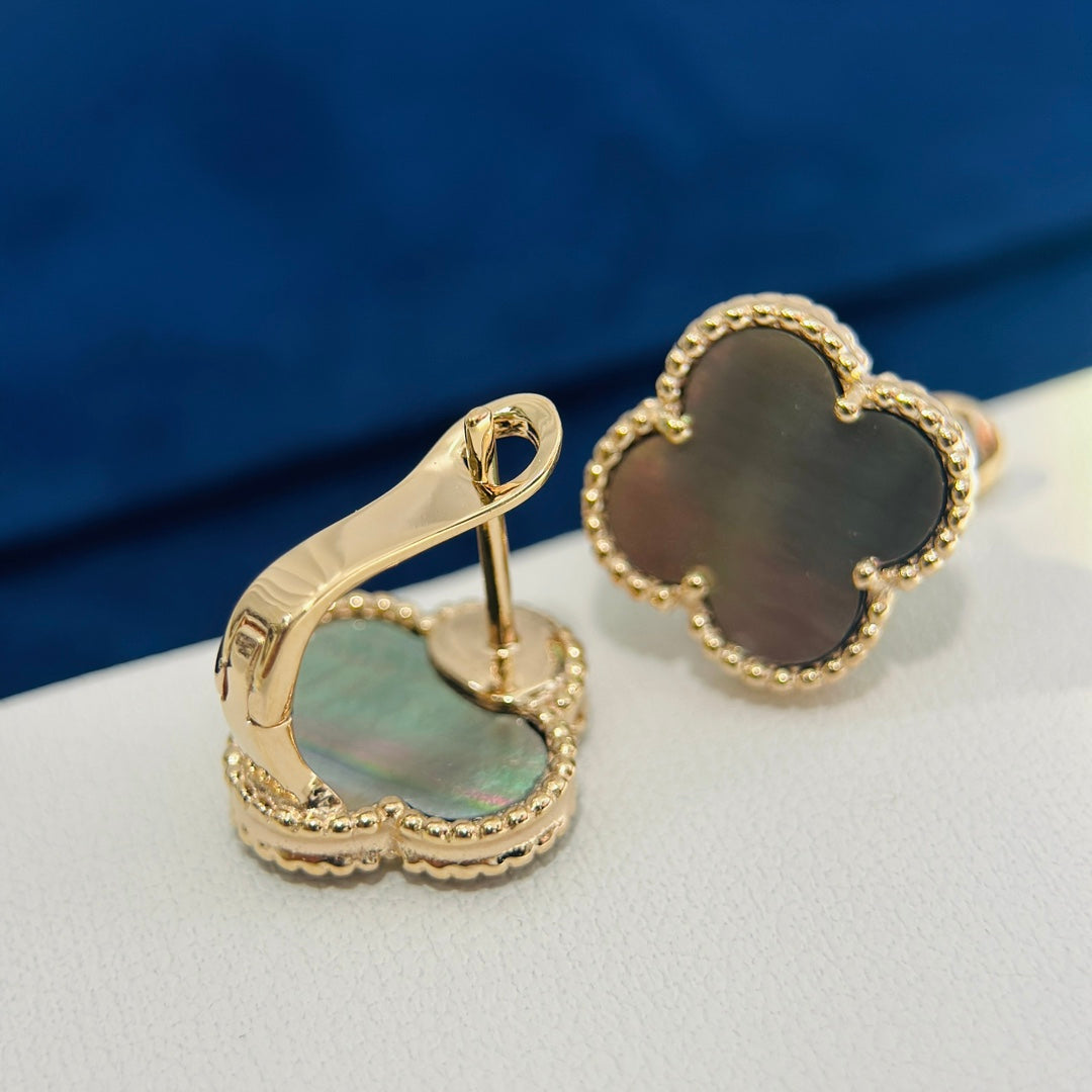 18K Van Cleef & Arpels Vintage Alhambra Grey Earrings