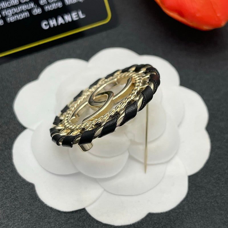 18K Chanel Leather Gold Brooch