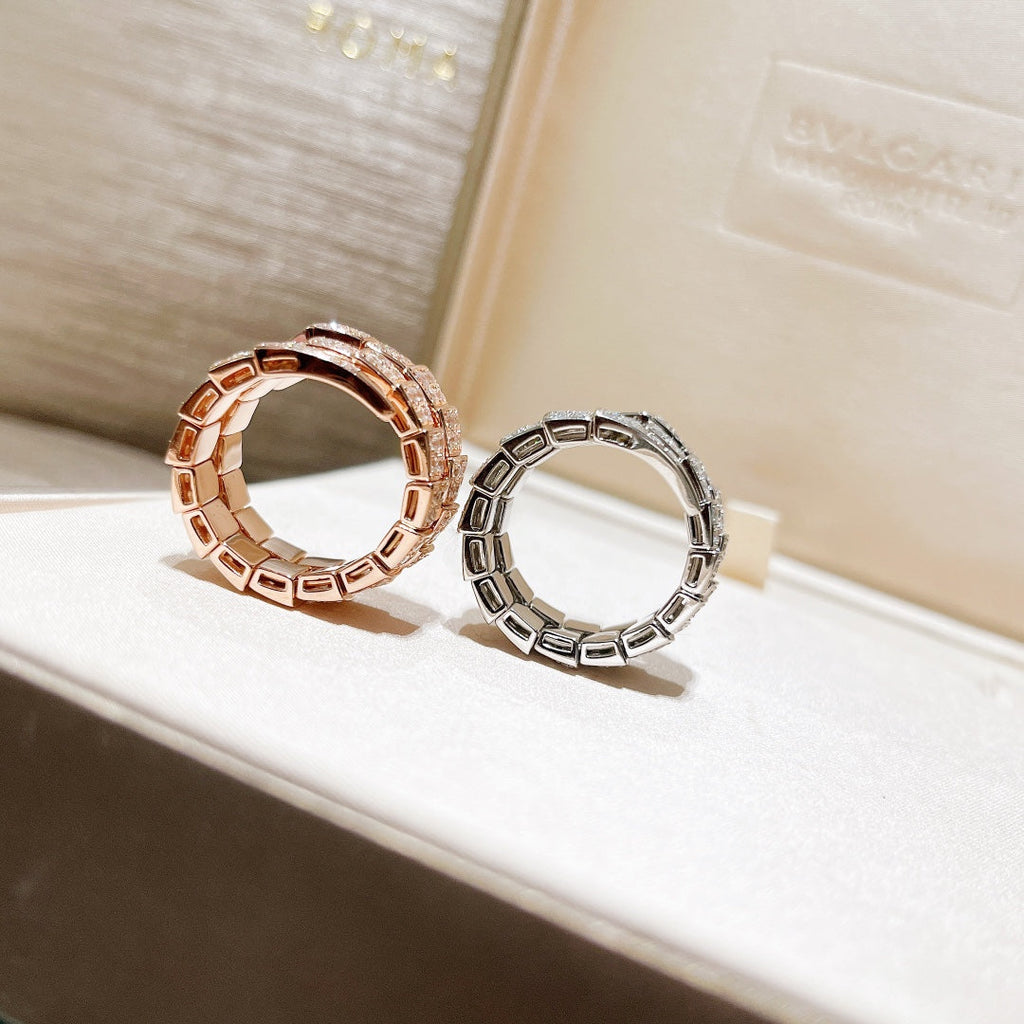 18K BVLGARI BV Serpenti Viper Full Pave Diamond Ring