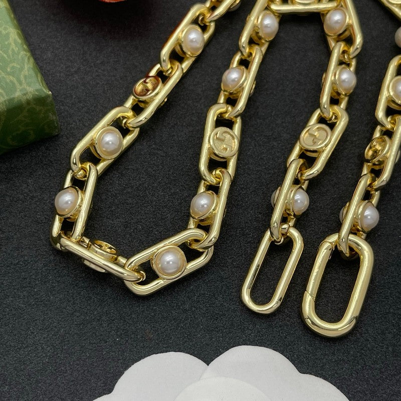 18K Gucci Gold Pearl Chain Necklace