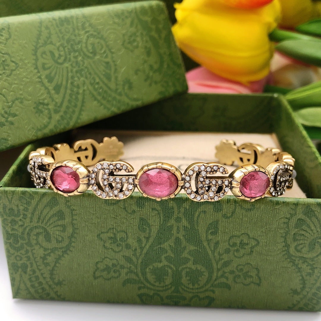 18K Gucci Red Crystals Open Cuff Bracelet