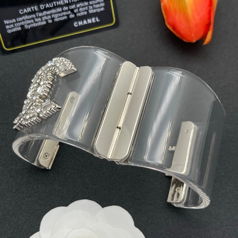18K Chanel Pearl Diamond Transparent Cuff Bracelet