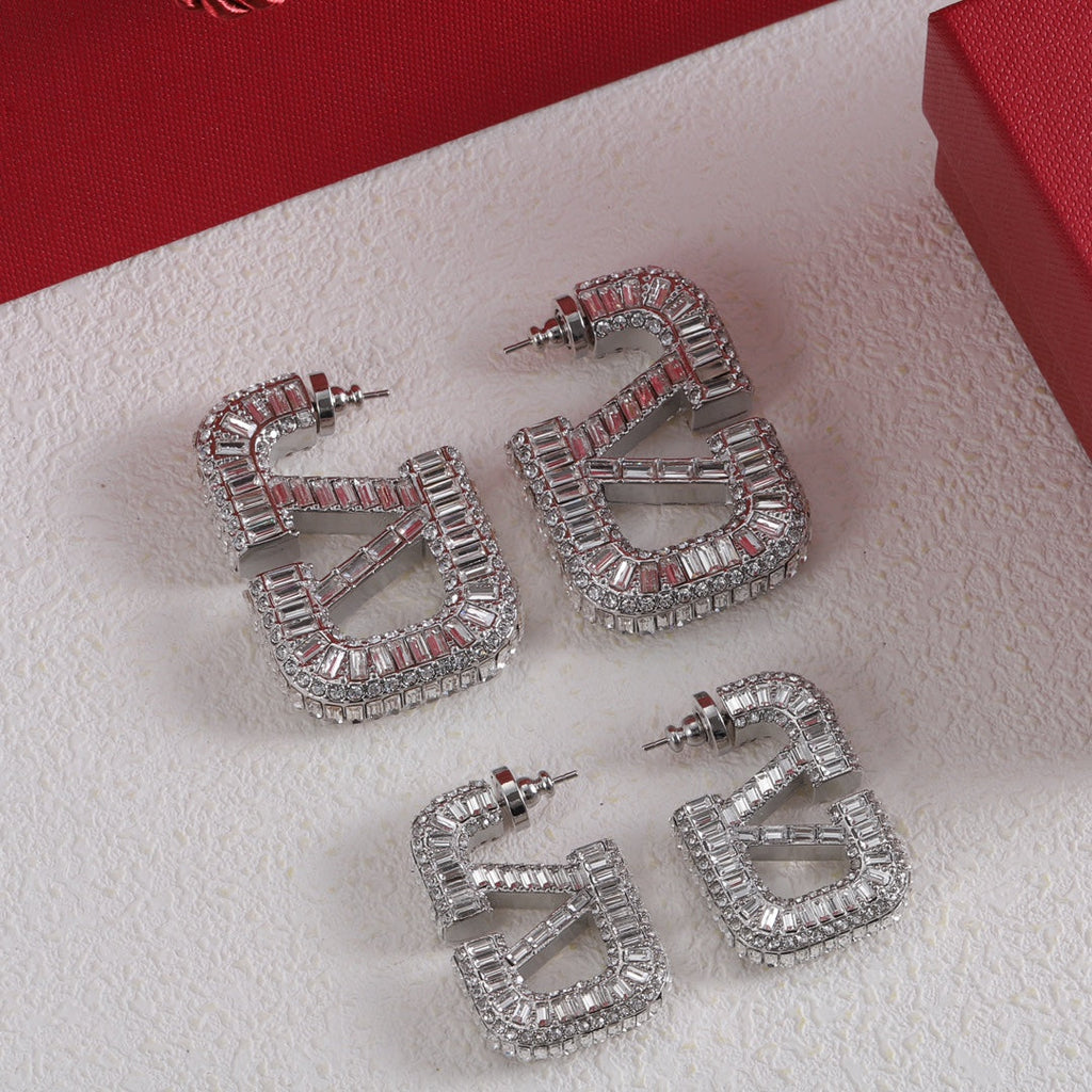 18K Valentino Vlogo Crystals Earrings