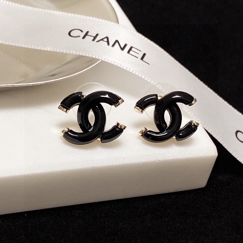 18K Chanel Black Gold Earrings