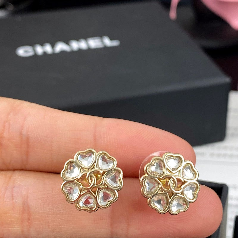 18K Chanel 25B Heart Crystal Earrings