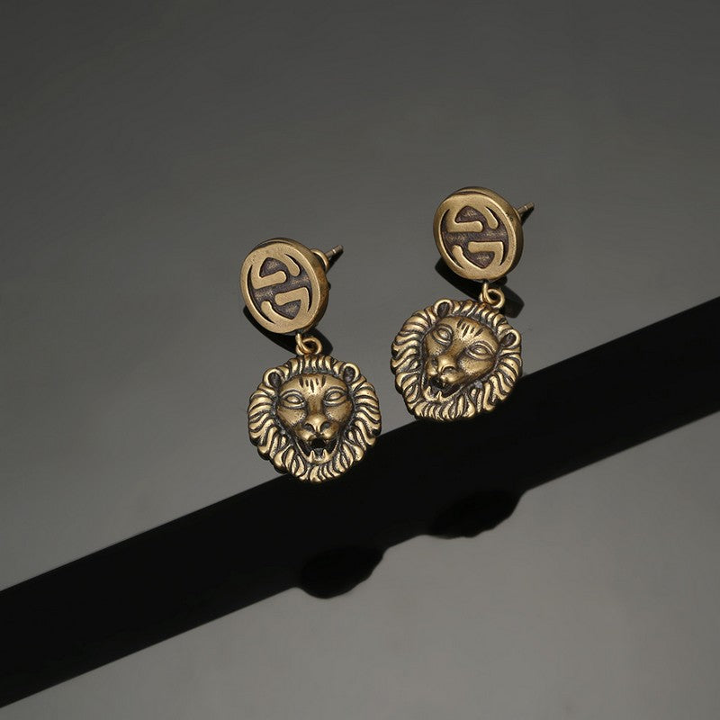 18K Gucci Lion Pendant Earrings