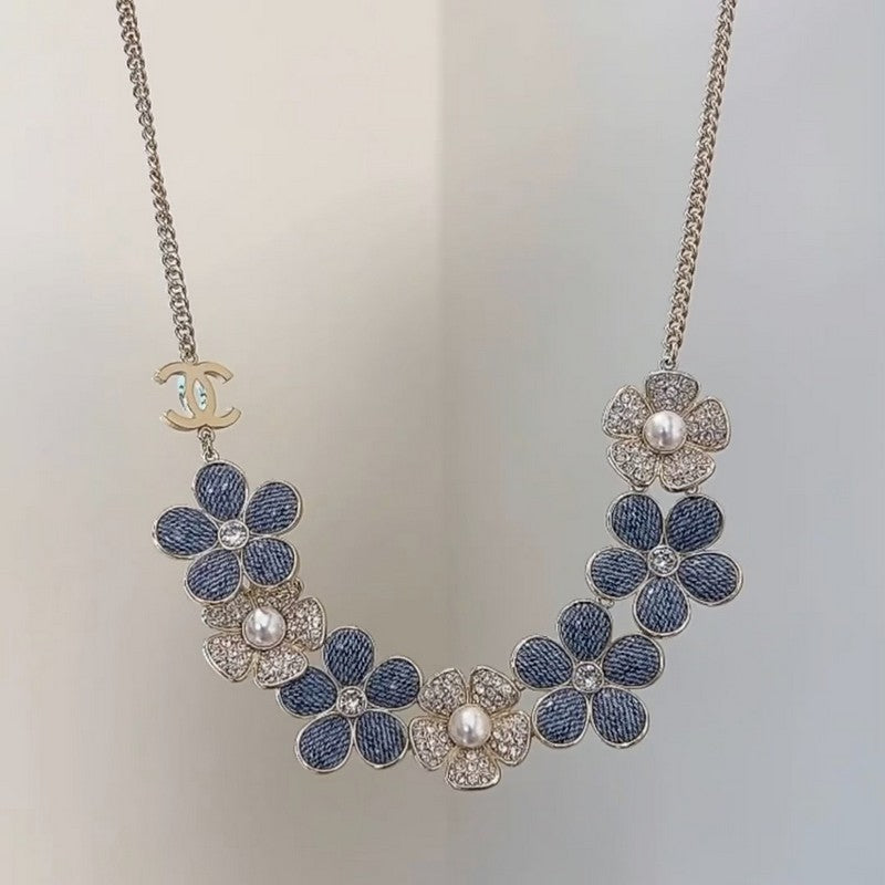 18K Chanel Blue & White Flower Diamond Necklace