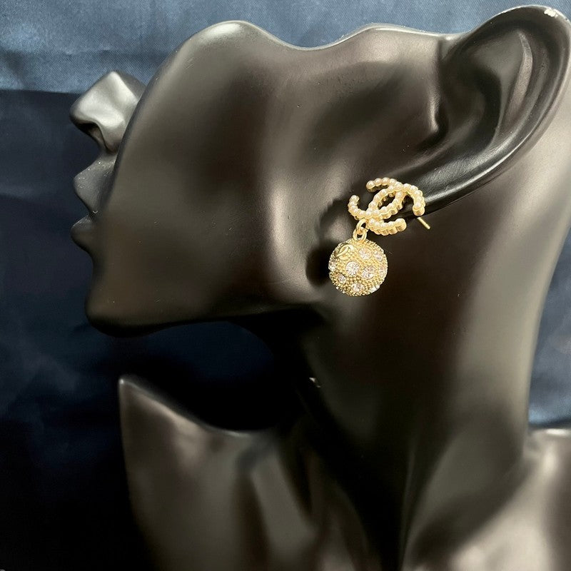 18K Chanel Gold Diamond Ball Earrings