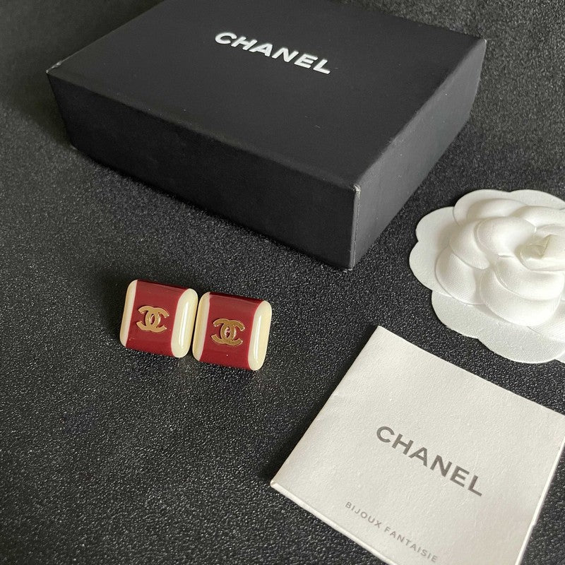 18K Chanel Red & White Pearl Earrings