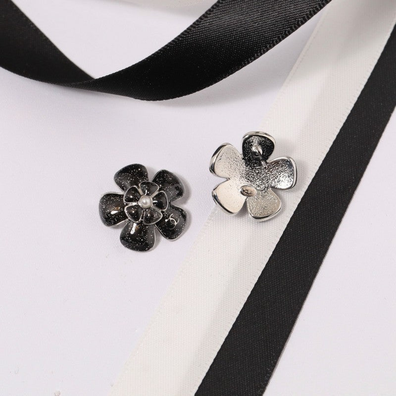 18K Chanel Black & Pink Flower Earrings