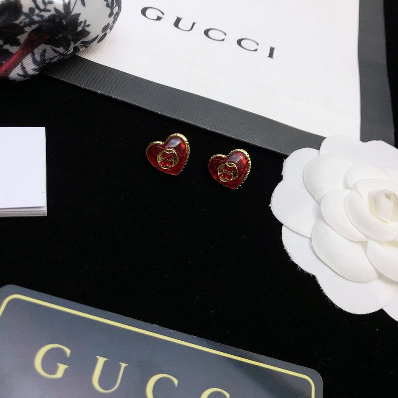 18K Gucci Heart Red Crystal Earrings