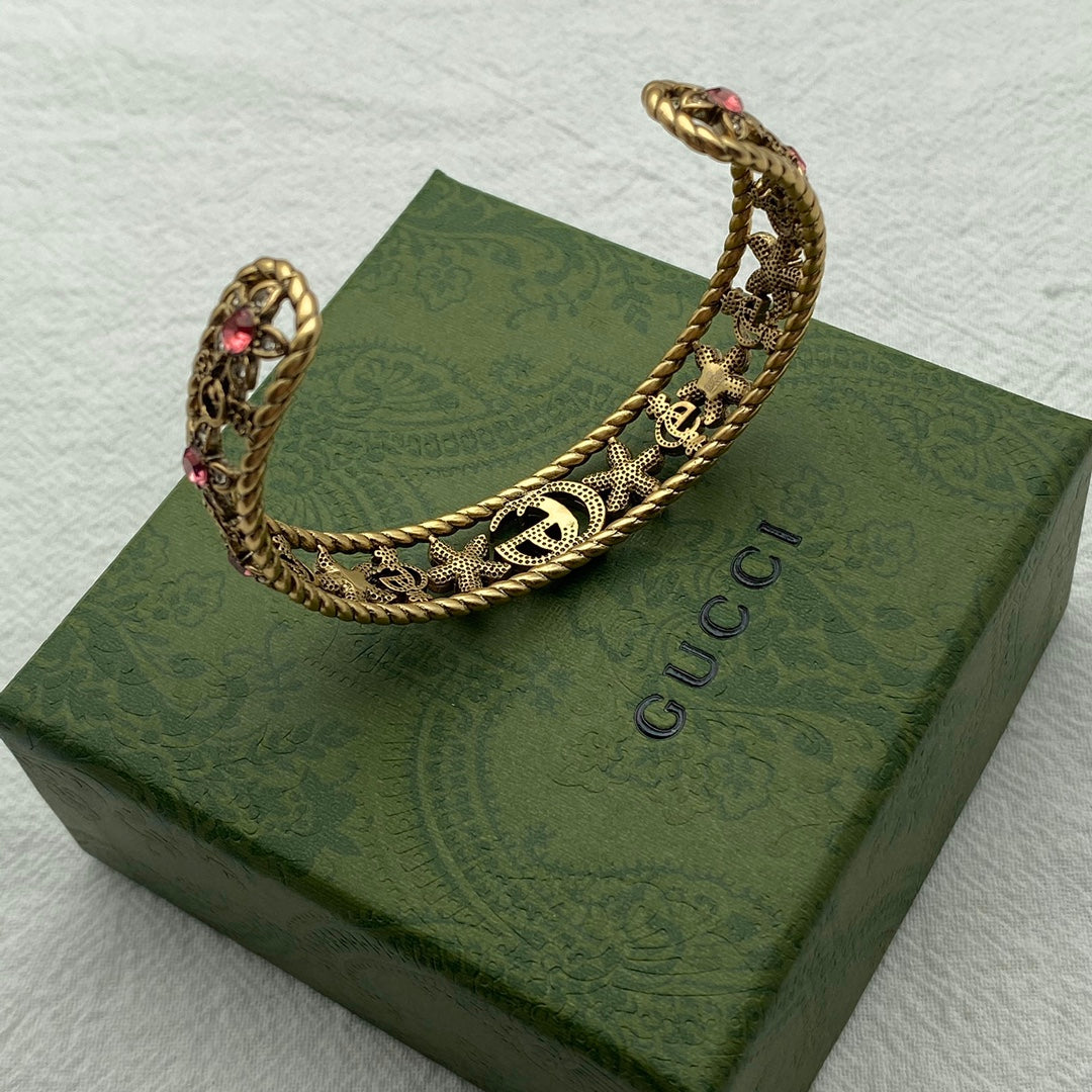 18K Gucci Red Crystal Flower Cuff Bracelet