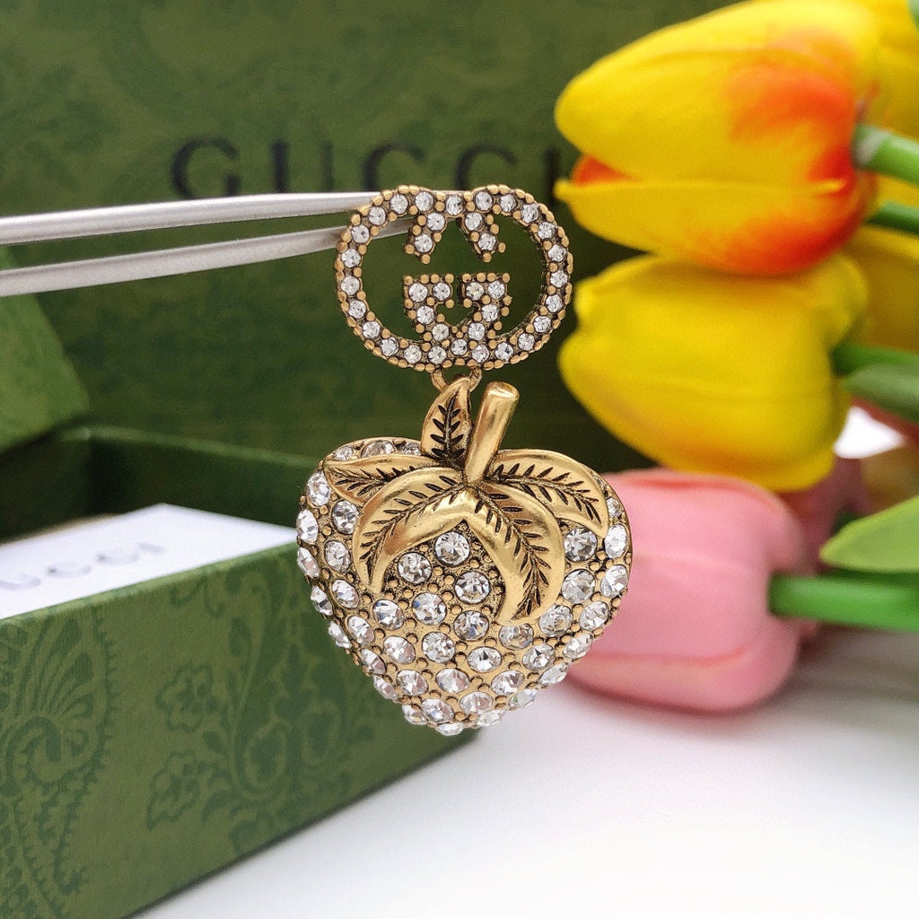 18K Gucci Crystal Strawberry Pendant Earrings