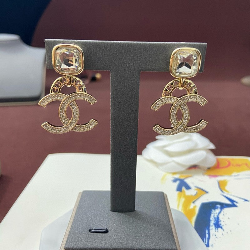 18K Chanel Pendant Crystal Earrings