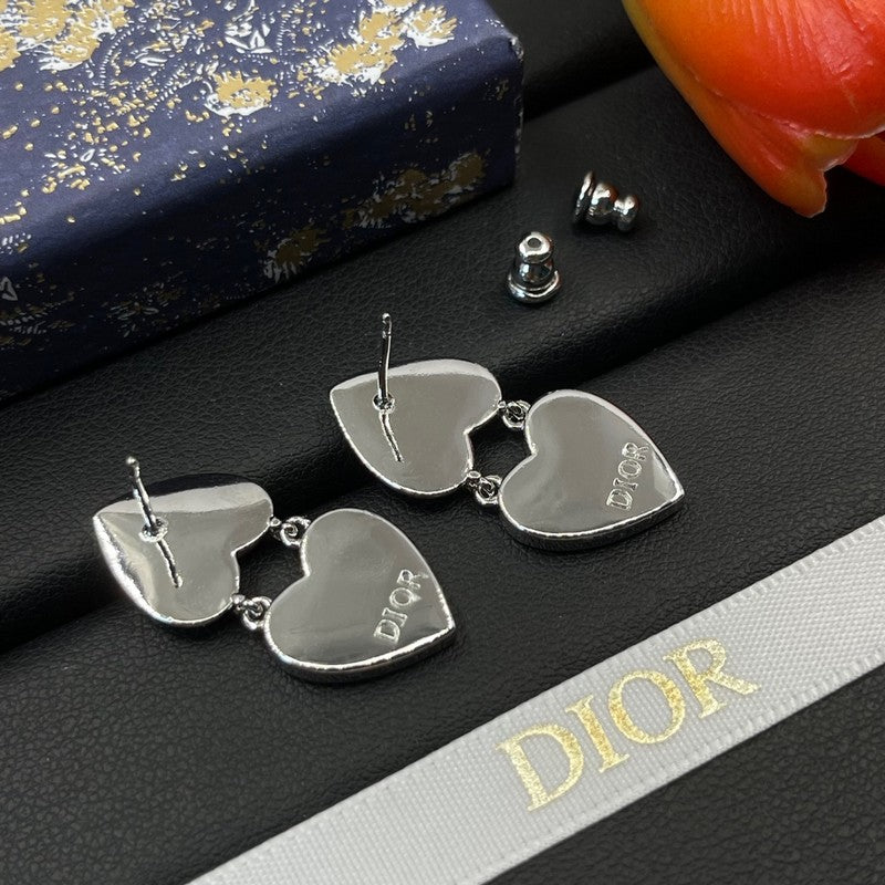 18K Dior Double Heart Diamond Earrings