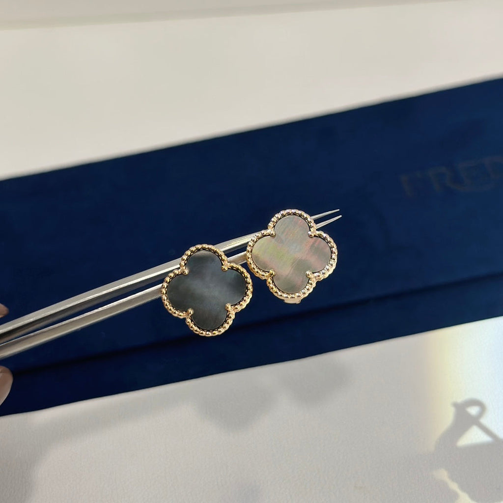 18K Van Cleef & Arpels Vintage Alhambra Grey Earrings