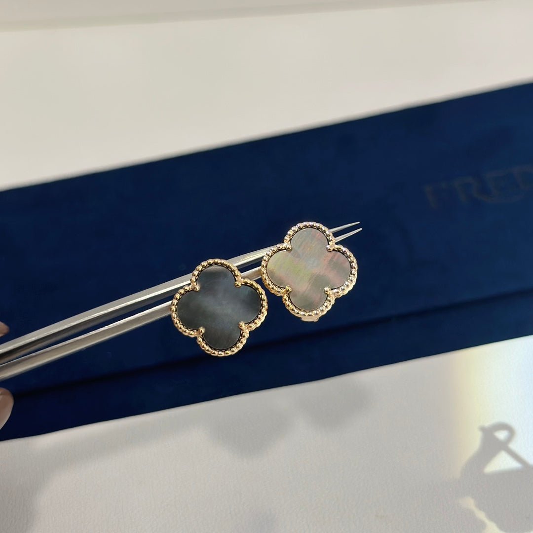 18K Van Cleef & Arpels Vintage Alhambra Grey Earrings