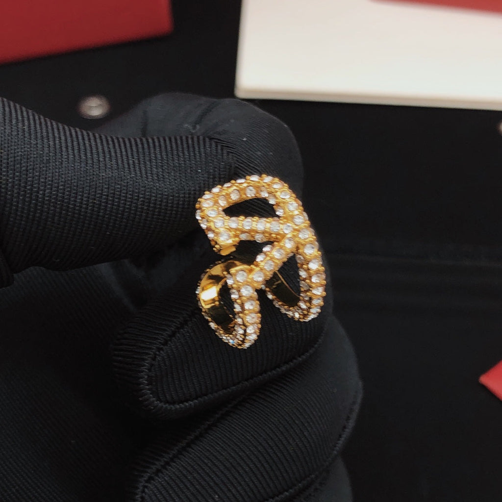 18K Valentino Vlogo Diamonds Open Earrings