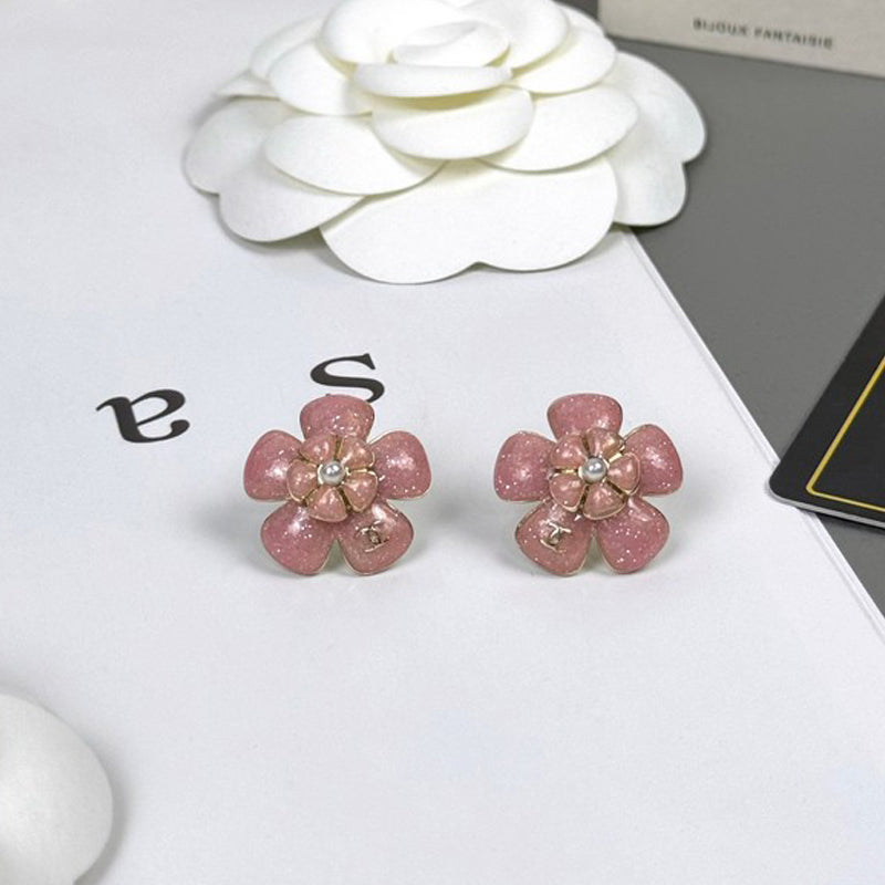 18K Chanel 26C Pink Camellia Earrings