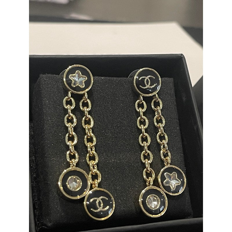 18K Chanel 25K Black Gold Chain Earrings