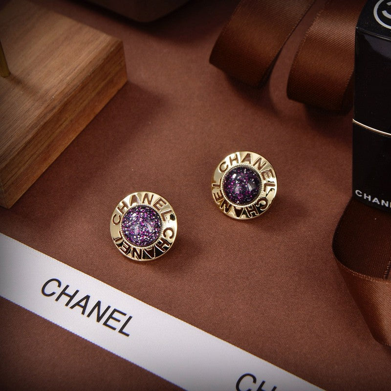 18K Chanel Purple Gold Earrings