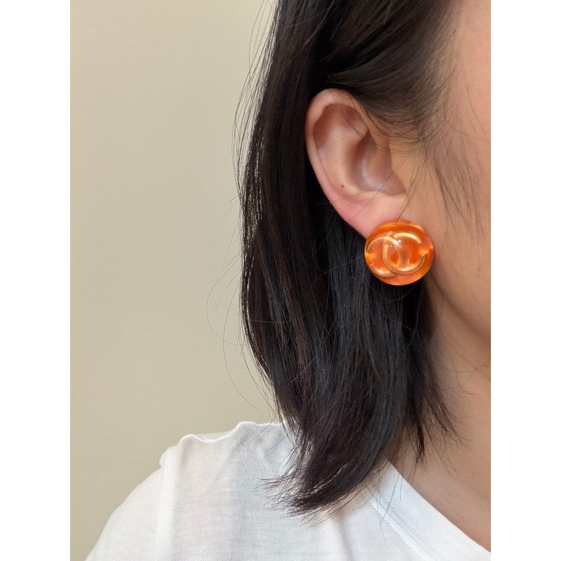 18K Chanel Orange & Red Crystal Round Earrings
