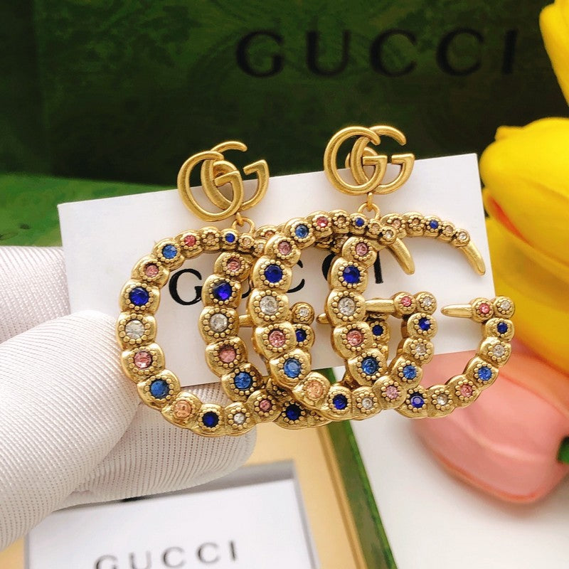 18K Gucci Big Crystal Gold Earrings