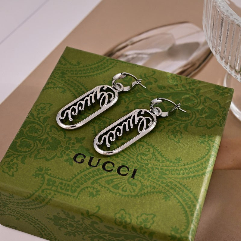 18K Gucci White Gold Script Earrings
