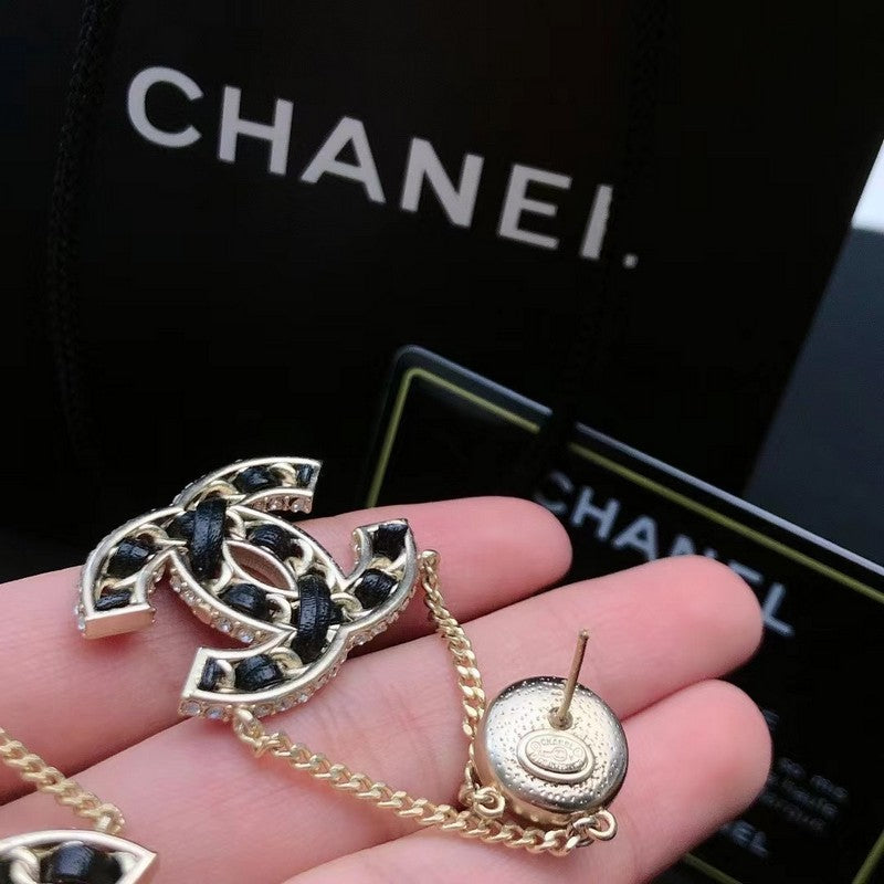 18K Chanel Pearl Gold Chain Earrings