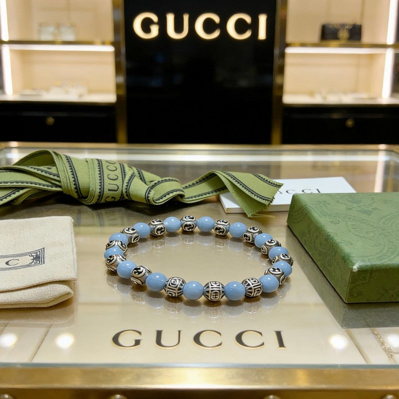 18K Gucci Anger Forest Light Blue Bead Chain Bracelet