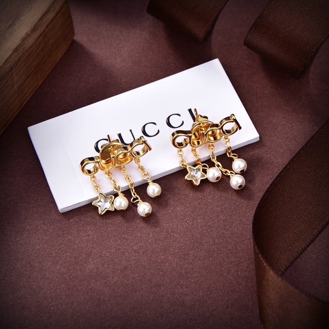 18K Gucci Script Pearl Earrings
