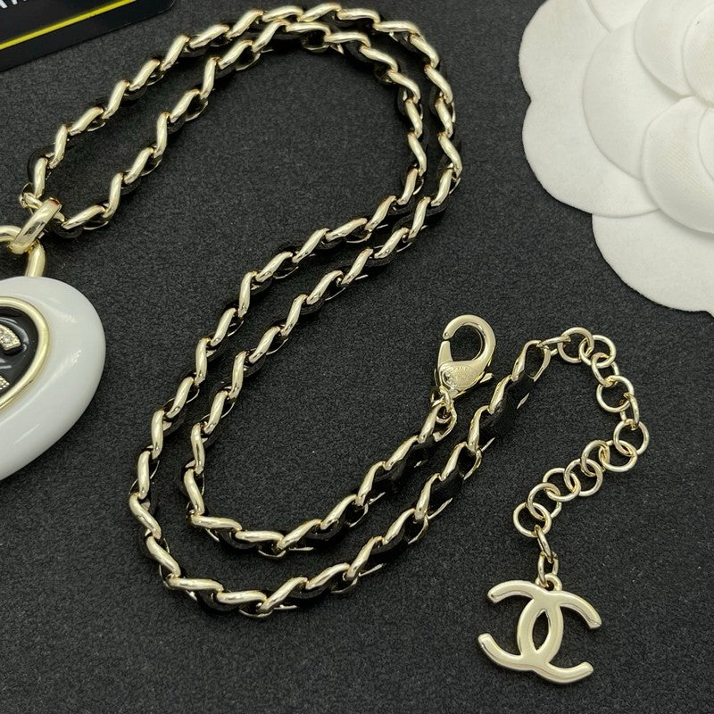 18K Chanel Black & White Heart Leather Necklace
