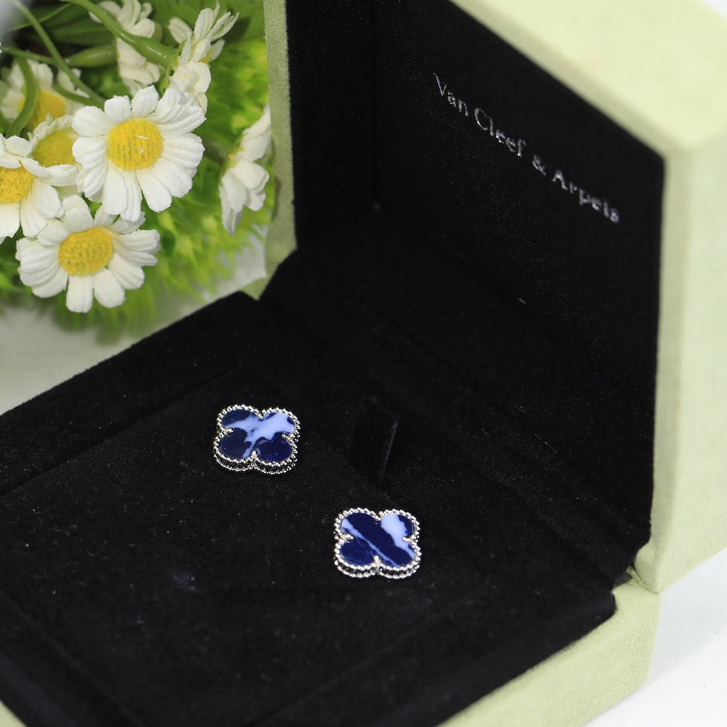 18K Van Cleef & Arpels Vintage Alhambra Blue Earrings