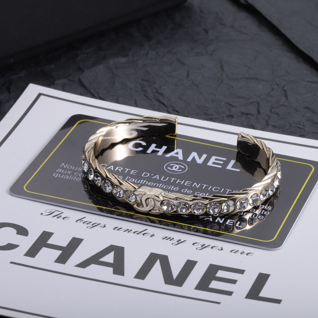 18K Chanel Open Cuff Crystals Bracelet