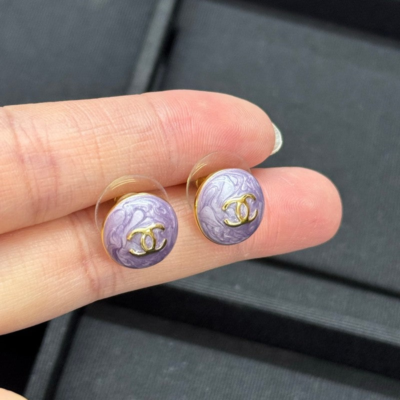 18K Chanel Purple Resin Gold Earrings