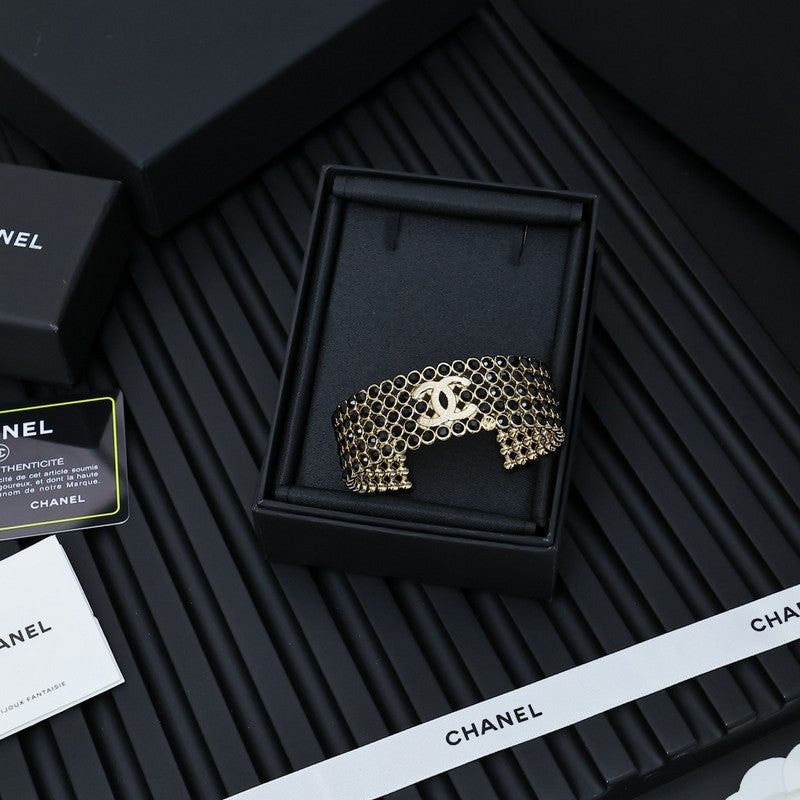18K Chanel Black Crystal Wide Cuff Bracelet