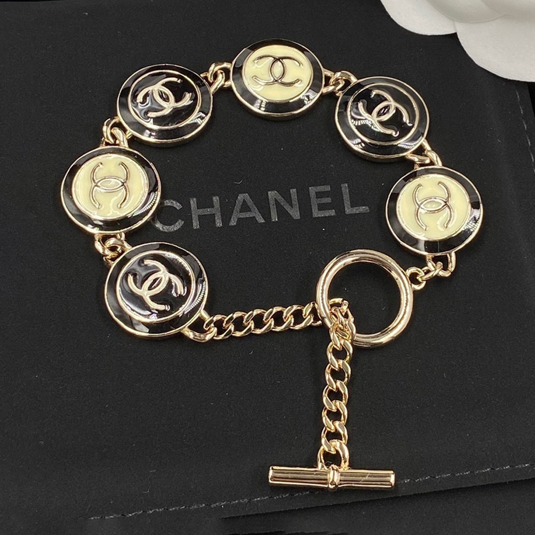 18K Chanel Black & White Resin Chain Bracelet