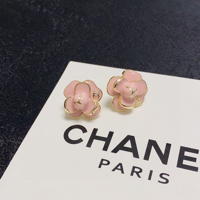 18K Chanel Red & Pink Camellia Earrings
