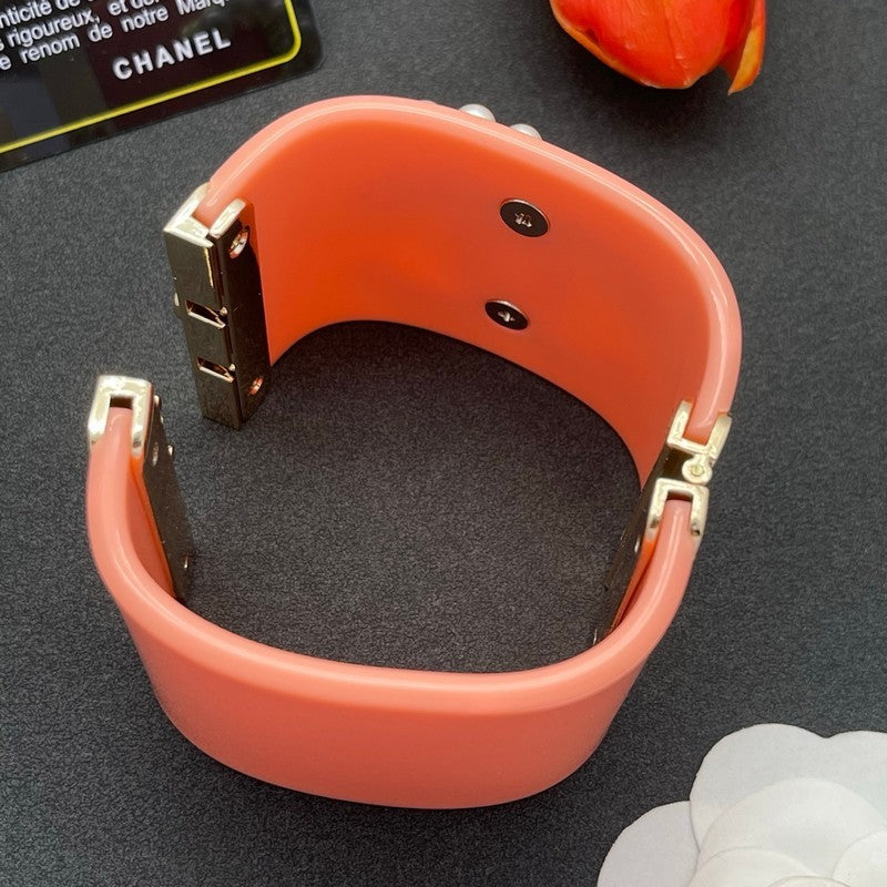 18K Chanel Pearl & Diamond Pink Cuff Bracelet