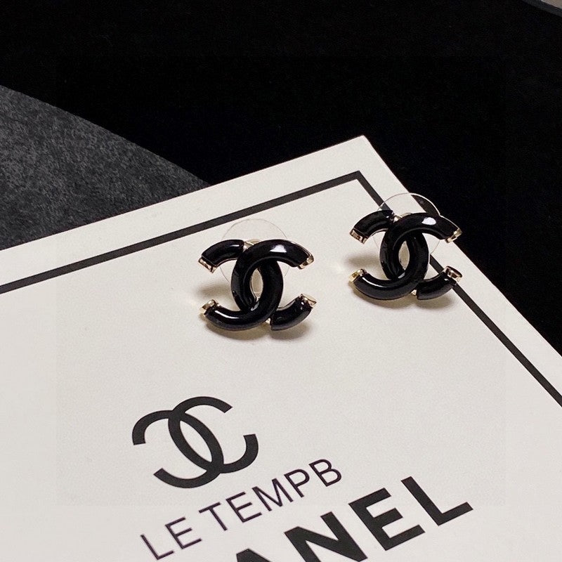 18K Chanel Black Gold Earrings