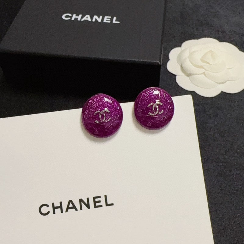 18K Chanel Purple Round Earrings