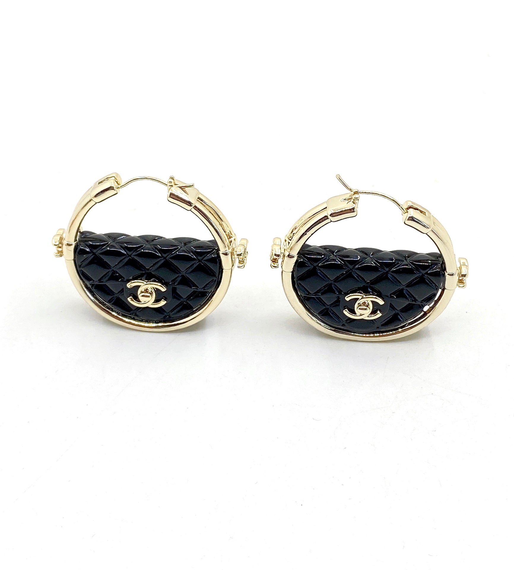 18K Chanel Black Bag Earrings