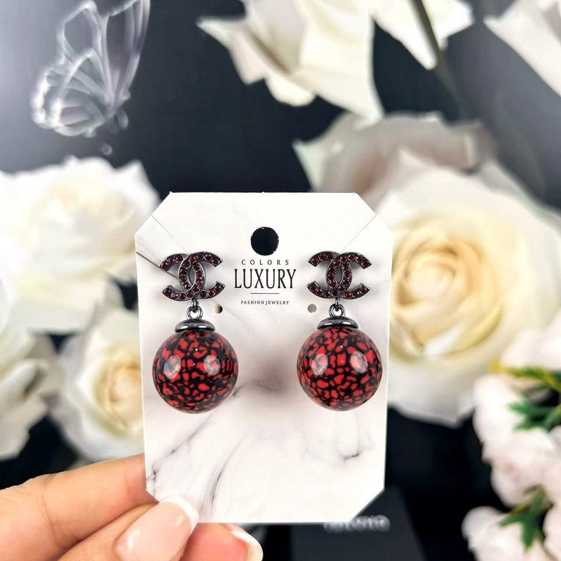 18K Chanel Red Glass Bead Resin Earrings