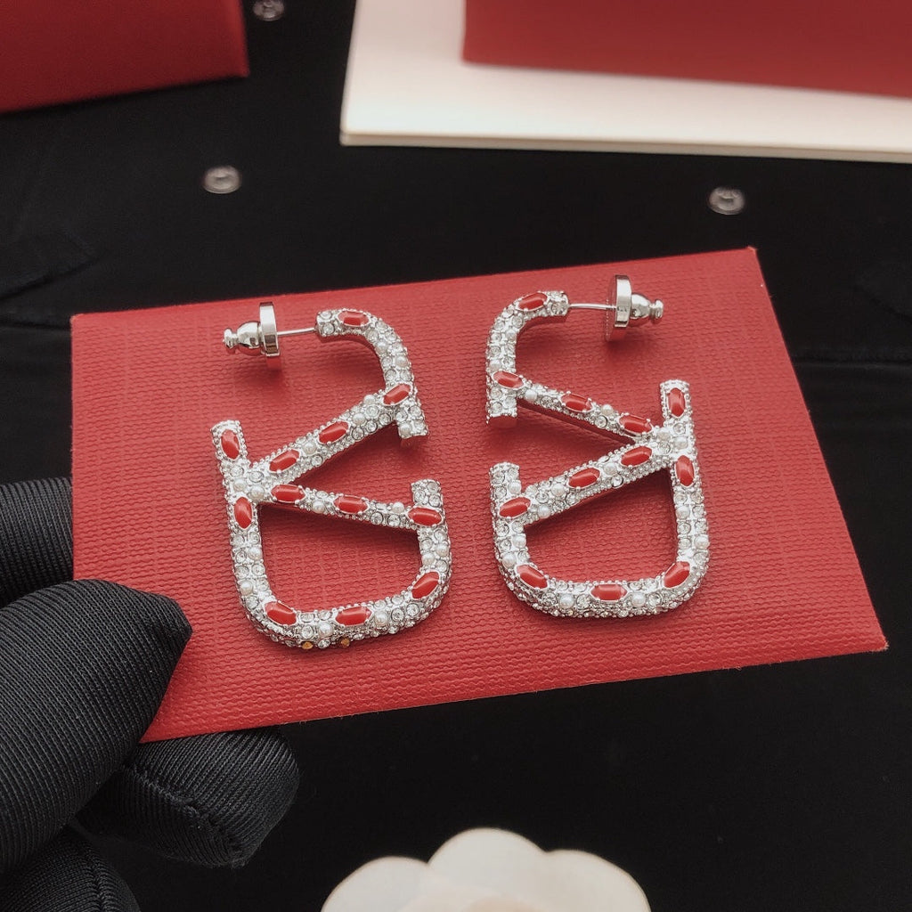 18K Valentino Vlogo Red Crystal Earrings