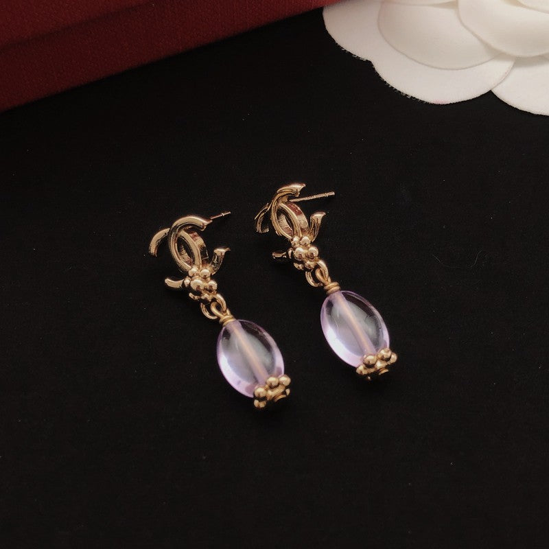 18K Chanel Purple Crystal Drop Earrings