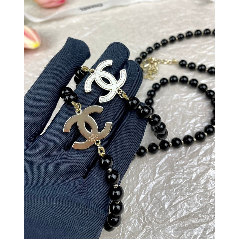 18K Chanel 23A Black Bead Long Necklace
