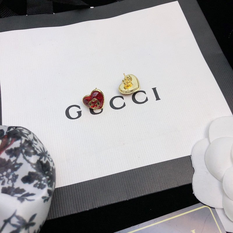 18K Gucci Heart Red Crystal Earrings