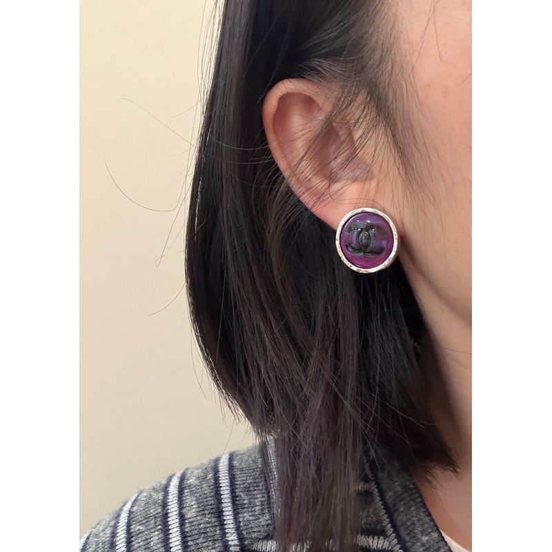 18K Chanel White & Purple Round Earrings