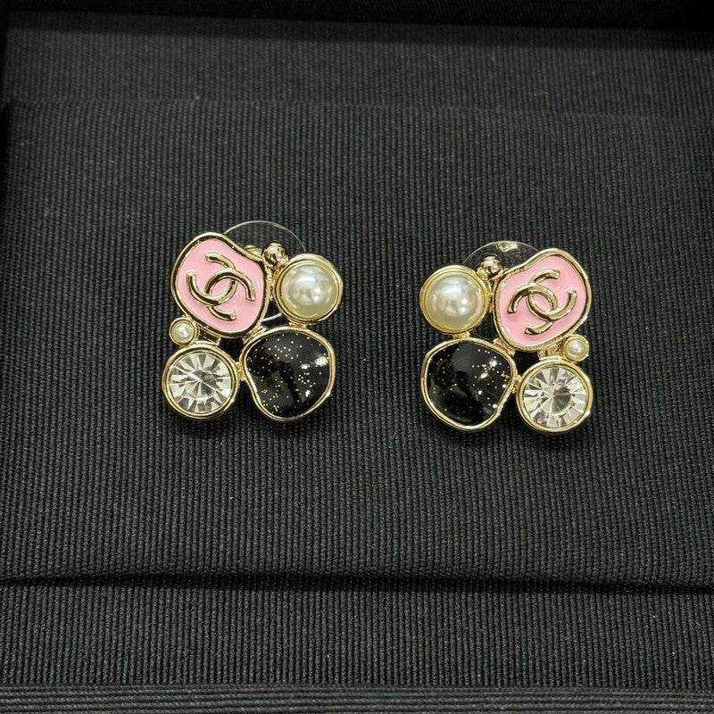18K Chanel Black & Pink Crystal Earrings